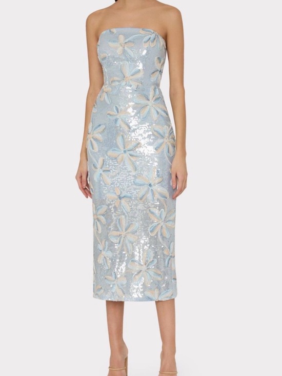 Milly Dresses & Skirts - Milly Strapless Light Blue Sequin Floral Sheath Dress